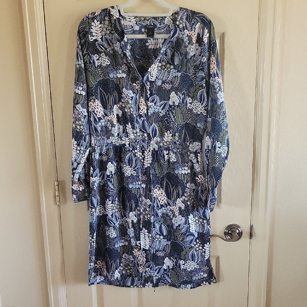 Ann Taylor Navy and Olive Floral Dress